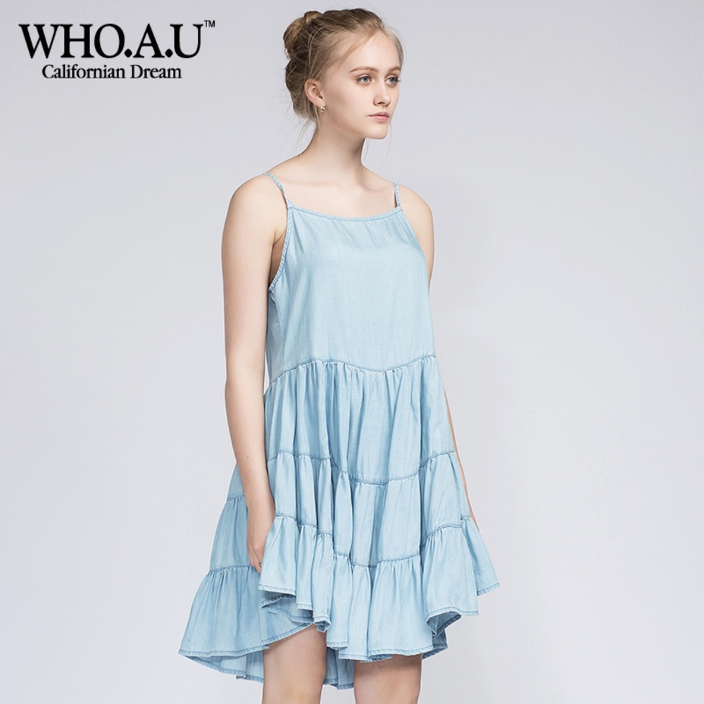 Who.A.U Tie Back Denim Dress